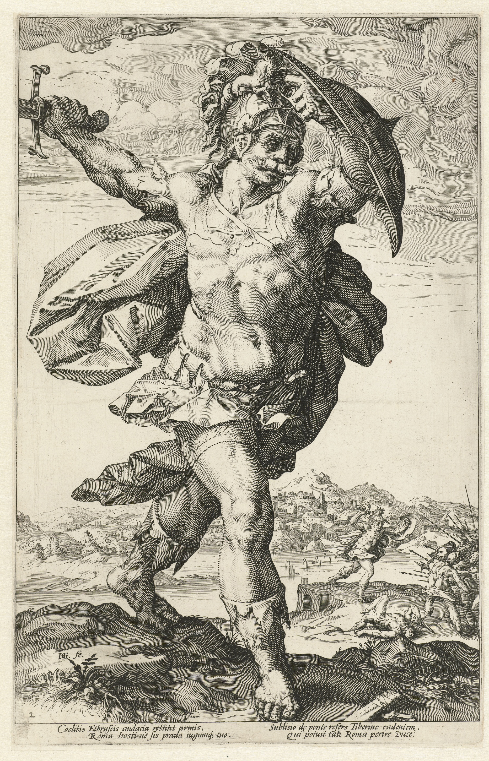 Horatius Cocles, a fanciful 1586 engraving by Hendrick Goltzius